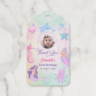 Watercolor Mermaid 1st Birthday Girl Thank You Tag