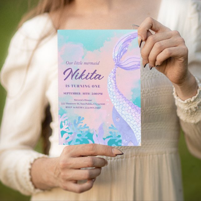 watercolor mermaid 1st birthday Invitation (Creator Uploaded)