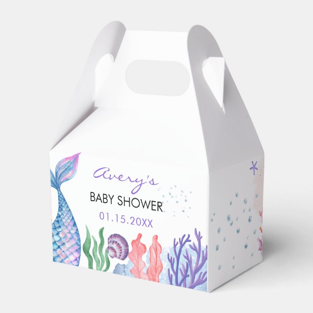 Watercolor Mermaid Baby Shower Favour Box (Front Side)