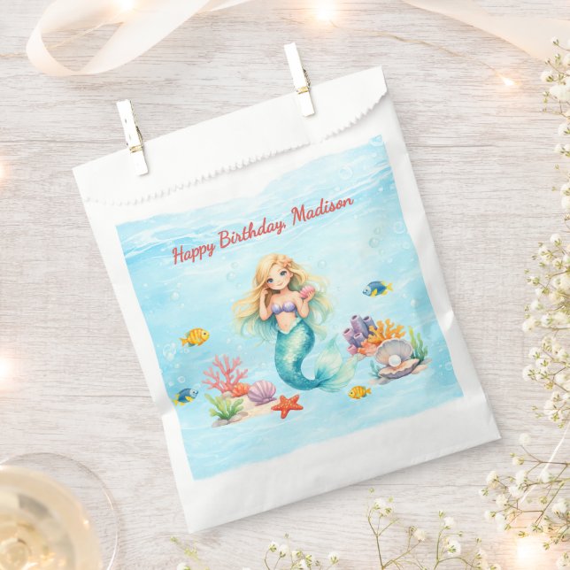 Watercolor Mermaid Birthday Favour Bags (Clipped)
