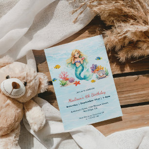 Watercolor Mermaid Birthday Invitation