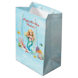 Watercolor Mermaid Birthday Medium Gift Bag