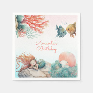 Watercolor Mermaid Birthday Party Napkin
