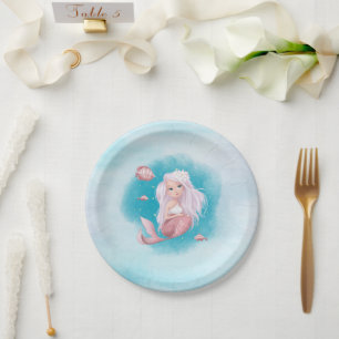 Watercolor Mermaid Birthday Party Paper Plate