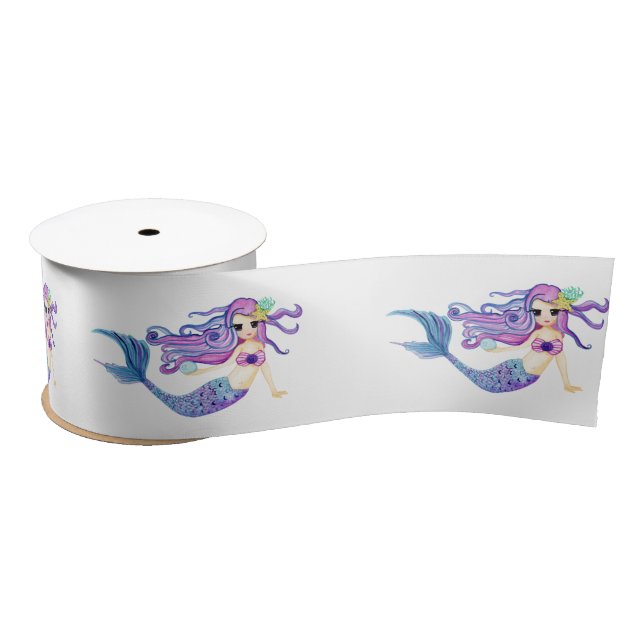 Watercolor Mermaid Birthday Party Satin Ribbon (Spool)
