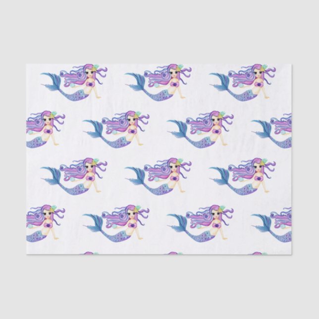 Watercolor Mermaid Birthday Party Tissue Paper (Front)