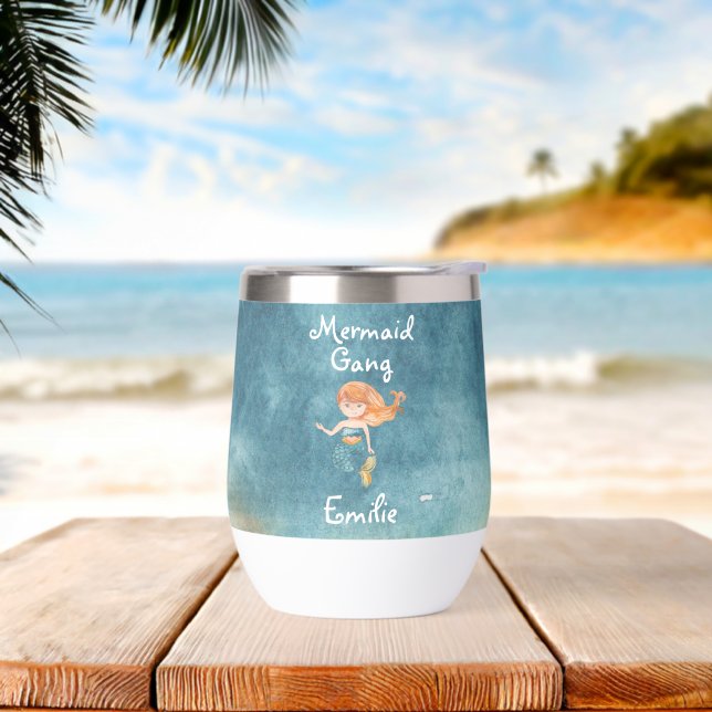 Watercolor Mermaid Gang Cute Modern Wedding Team (Beach)