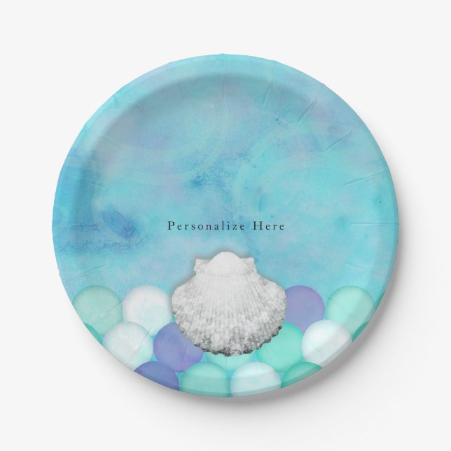 Watercolor Mermaid Scales Birthday Party Custom Paper Plate (Front)
