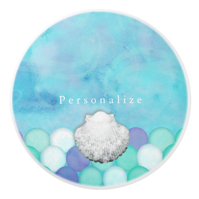 Watercolor Mermaid Scales Custom Dresser Cabinet Ceramic Knob (Front)