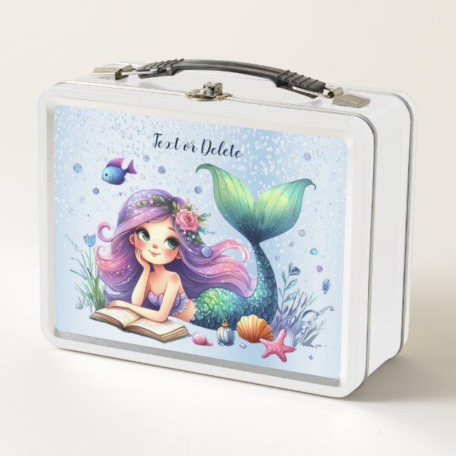 Watercolor Mermaid Sea Life Cute Beautiful Metal Lunch Box (Front)