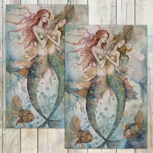 WATERCOLOR MERMAID SISTERS DECOUPAGE TISSUE PAPER