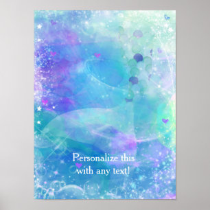 Watercolor Mermaid Tail Birthday Party Banner Art Poster