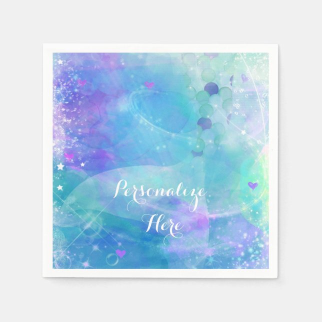 Watercolor Mermaid Tail Birthday Party Custom Napkin (Front)