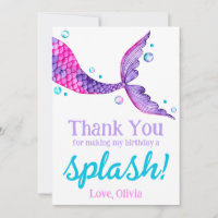 Watercolor Mermaid Tail Birthday Thank You