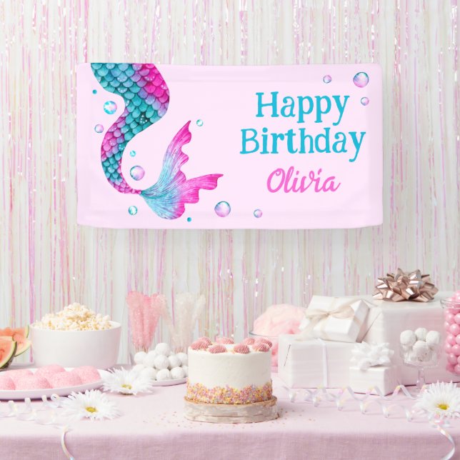 Watercolor Mermaid Tail Under the Sea Birthday Banner (Party)