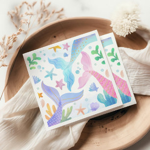 Watercolor Mermaid Tail Under The Sea Party Napkin