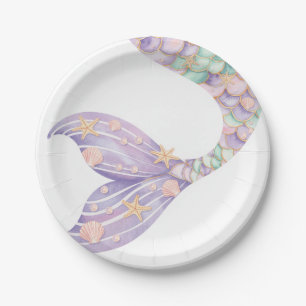 Watercolor Mermaid Tail Under The Sea Party Paper Plate