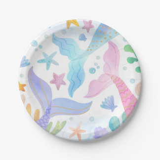 Watercolor Mermaid Tail Under The Sea Party Paper Plate