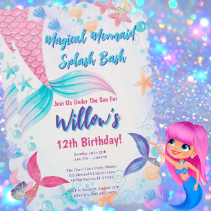 Watercolor Mermaid Tails Magical Birthday Party  Invitation