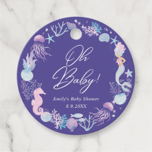 Watercolor Mermaid Under The Sea Baby Shower Favour Tags