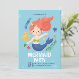 Watercolor Mermaid Under The Sea Birthday Party Invitation