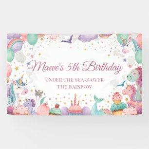 Watercolor Mermaid Unicorn Rainbow Happy Birthday Banner