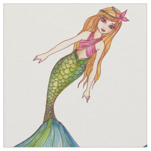 Watercolor Mermaid with Long Blonde Hair Fabric