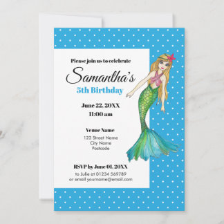 Watercolor Mermaid with Long Blonde Hair Invitation