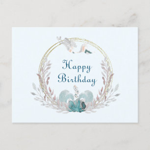 Watercolor Mermaid & Wreath Birthday Postcard