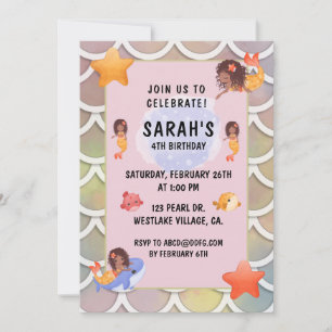 WATERCOLOR MERMAIDS, MERMAID BACKGROUND BIRTHDAY INVITATION