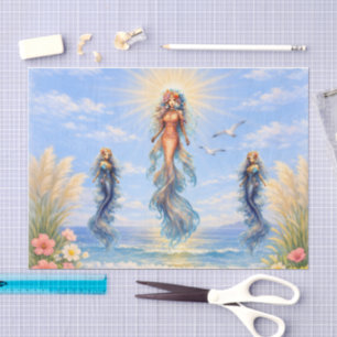 Watercolor Mermaids Ocean Beach Scene Decoupage Tissue Paper