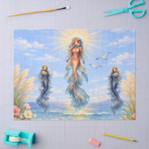 Watercolor Mermaids Ocean Beach Scene Decoupage Tissue Paper