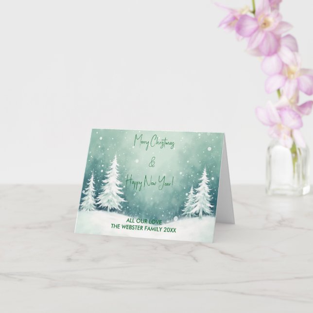 Watercolor Merry Christmas and Happy New Year  Card (Orchid)