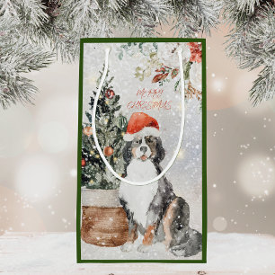 Watercolor Merry Christmas Bernese Mountain Dog Medium Gift Bag