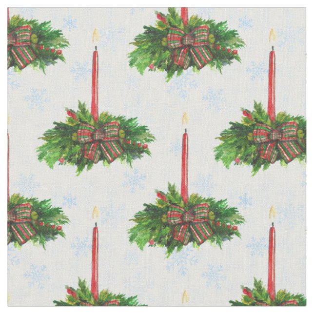 Watercolor Merry Christmas Candle Fabric (Close Up)