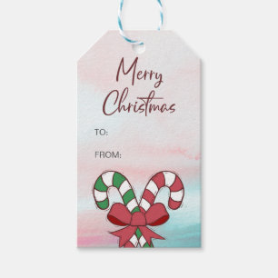 Watercolor Merry Christmas Candy Cane Gift Tag