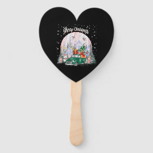 Watercolor Merry Christmas, Car Of Gifts Hand Fan