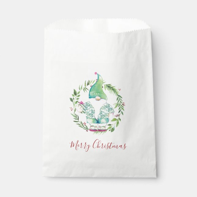 Watercolor Merry Christmas Gnome Candy Favour Bag (Front)