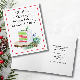 Watercolor Merry Christmas Happy Birthday Cake Card