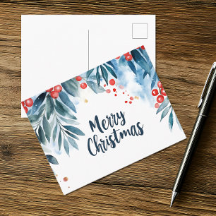 Watercolor Merry Christmas  Holiday Postcard