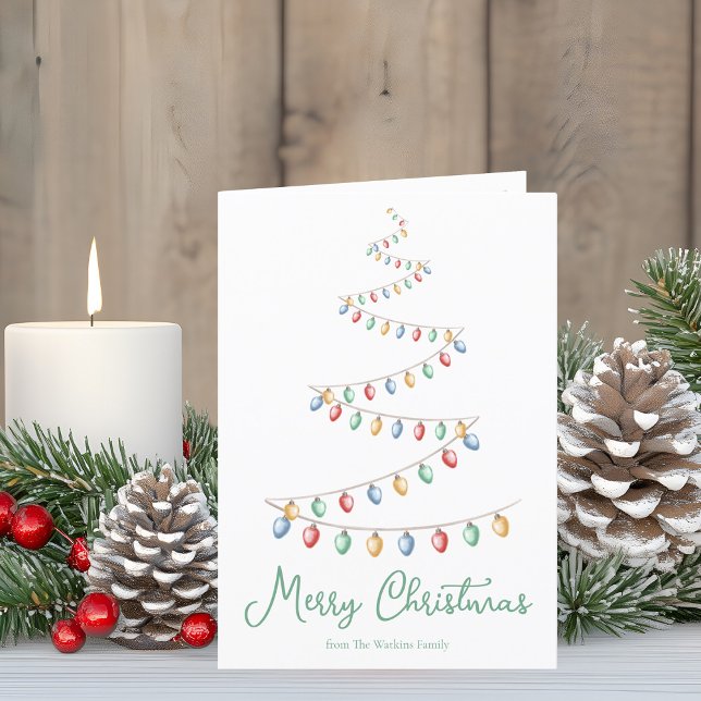 Watercolor Merry Christmas Lights Tree Modern Holiday Card (Creator Uploaded)