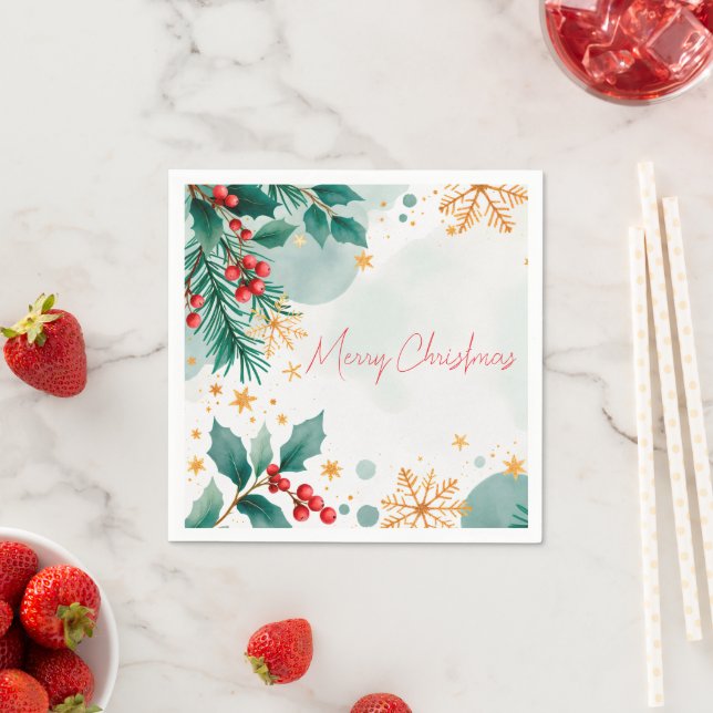Watercolor Merry Christmas Napkins Elegant Holiday (Insitu)
