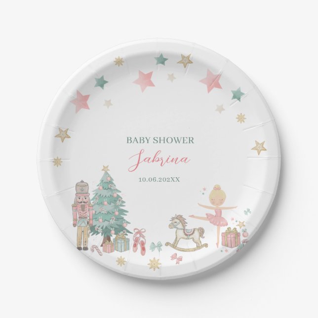  Watercolor Merry Christmas Nutcracker Ballet baby Paper Plate (Front)