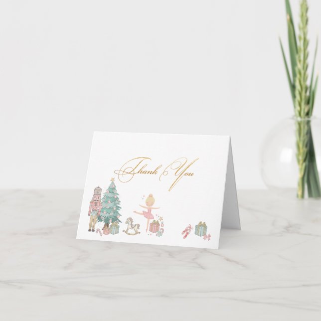 Watercolor Merry Christmas  Nutcracker ballet Baby Thank You Card (Front)