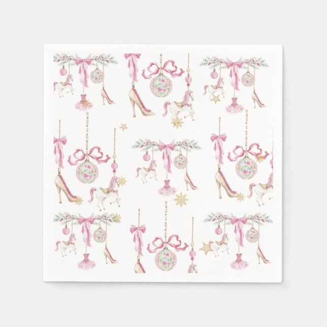  Watercolor Merry Christmas Nutcracker ballet pink Napkin (Front)