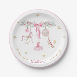 Watercolor Merry Christmas Nutcracker ballet pink Paper Plate