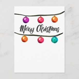 Watercolor, Merry Christmas, Ornament Balls Holiday Postcard