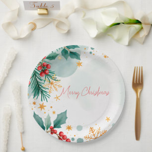 Watercolor Merry Christmas Paper Plates – Elegant 