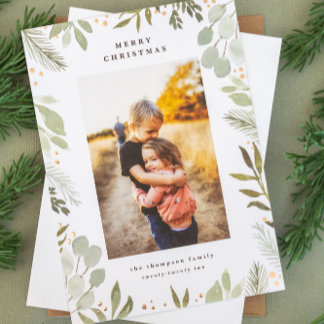 Watercolor Merry Christmas Photo Card Real Foil