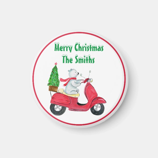 Watercolor Merry Christmas Polar Bear Name Magnet (Front)